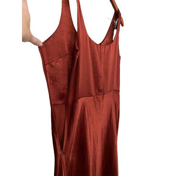 Vince Fitted Satin Midi Slip Dress US 10 Rust Burnt Orange Formal Party Glam - Picture 6 of 15